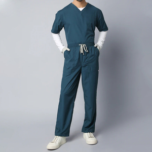 Men's Summer V-Neck Active Scrub New Arrival Durable Hospital Uniforms Medical Scrubs <b>Top</b> and Pants - Product Image 1