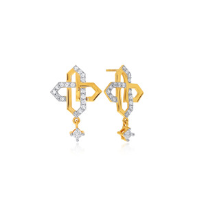 18K Yellow Gold Elegant Geometric Dangle <b>Earrings</b> with Round Cut Lab Grown Diamonds Interlocking Cross Design <b>Fine</b> Jewelry - Product Image 2