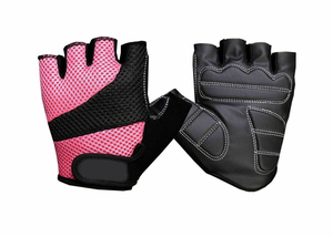 TRIMPO SPORTS Red <b>Half</b> Finger Fitness Gloves Mesh PU Leather Non <b>Slip</b> Breathable Pull Gym Weight Lifting Training Unisex Pink - Product Image 4