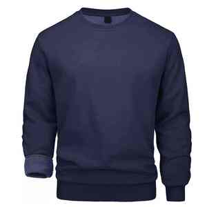 Men's Red Crew Neck Sweatshirt Regular Fit Solid Color Knitted Cotton Long Sleeve Casual Autumn Wear Pullover - Product Image 3