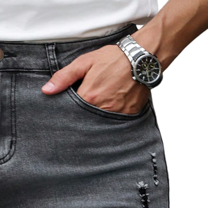 Pantalones Cortos de Mezclilla Grises Rotos para Hombre, Ajuste Delgado Casual, de Algodón, Cintura Media, Secado Rápido, Transpirables, Estilo Vintage Lavado, Ropa Urbana de Verano, Hasta la Rodilla - Product Image 5