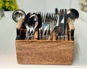 Soporte de madera para cubiertos, organizador de utensilios, caja de almacenamiento para cuchillos, tenedores y cucharas de madera, organizador de cocina, soporte rústico de madera para encimera. - Product Image 5