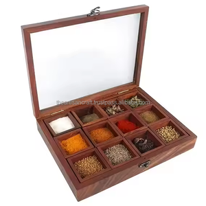 Boîte à épices en bois élégante avec plusieurs compartiments Organisateur d'épices naturel fait main pour comptoir de cuisine et garde-manger - Product Image 2