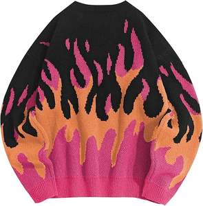 Suéter Oversize para Hombre, Estilo Y2K, Gráfico de Llamas, Cuello Redondo, Tejido de Punto, Unisex, Informal - Product Image 2