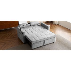 56.9\" Grey Reversible Loveseat Sofa Pull-Out Sleeper <b>Bed</b> Backrest Cushion Side Pockets Two USB Ports <b>Phone</b> <b>Holder</b> <b>for</b> Living - Product Image 6