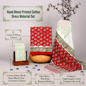Conjunto de Pijama Kurti Sarong de Algodón con Estampado Floral Rojo y Blanco |   Ropa de Resort Hecha a Mano con Estampado de Bloques de Alta Calidad |   Conjunto Informal de Boutique - Product Image 6