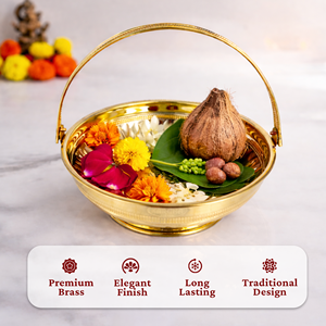 Bol en laiton artisanal avec poignée, pour offrandes florales et de Pooja Prasadam, idéal pour la décoration de la maison et les cadeaux de fêtes - Product Image 4