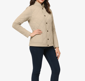 Veste matelassée pour femmes, couleur unie, col mandarin, boutons sur le devant, manteau rembourré, veste matelassée beige pour femmes, pour un usage décontracté - Product Image 2