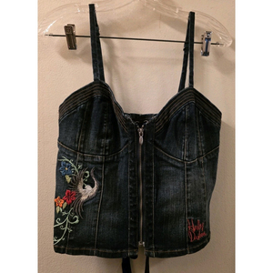 Ensemble pantalon et veste en jean pour femme, broderie, sans manches, coupe décontractée ample, tenue 2 pièces toutes saisons, coton tissé délavé - Product Image 4