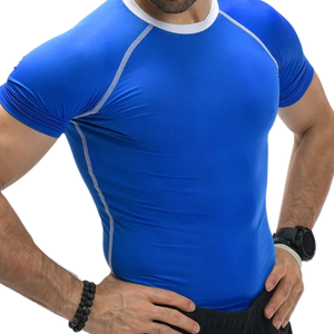Camiseta de Compresión Azul Personalizada para Hombre, Ultra Ajustada, de Secado Rápido, 75% Poliéster, 25% Elastano, para Gimnasio, Entrenamiento, Deportes, OEM - Product Image 3