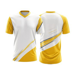 เสื้อเจอร์ซีย์แขนสั้นพิมพ์ลายซับลิเมชั่นสีขาวและเหลืองคอวีสำหรับผู้ชาย-เส้นสายเรียบง่าย โดดเด่นสะดุดตา: เรียบง่าย สปอร์ตตี้ ห้ามพลาด - Product Image 1