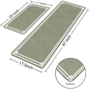 Set di 2 Tappeti da Cucina Verde Salvia Stile Retrò Elegante, Antifatica, Impermeabili, Antiscivolo, Resistenti - Product Image 2