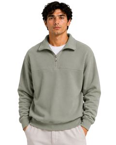 Sage Green <b>Men</b> Oversized Quarter Zip Sweatshirt <b>Pullover</b> Fleece Cotton Polyester Casual Winter Sweatshirt With Stand Collar - Product Image 1