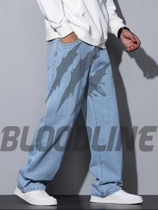 Men's Wide Leg <b>Bleach</b> Stone Wash Denim Jeans Loose Fit Plus Size Casual Cotton Midweight Woven Button Fly Vintage Fashion - Product Image 6