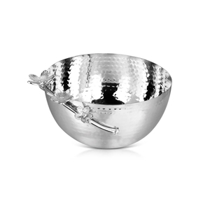 Bol de service en acier inoxydable martelé argenté de qualité supérieure, fait main, avec motif floral en laiton doré, pour la décoration de table d'hôtel. - Product Image 3