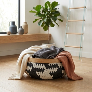Rafika Wave <b>Basket</b> Woven Natural Fiber Storage Bowl Zigzag Pattern Decorative Decorative Home Organizer Tabletop <b>Tray</b> - Product Image 5
