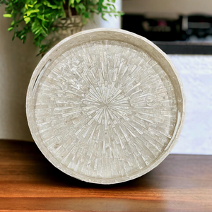 Elegant <b>White</b> Tiles Design Mother Of Pearl Serving Tray Classic Wooden Base Kitchen Dining Food Platter Vietnam Wholesale - Product Image 2