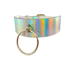 Collier ras du cou en cuir PU arc-en-ciel avec chaîne à maillons et anneau en O argenté, style punk mignon, accessoire de fête tendance - Product Image 2