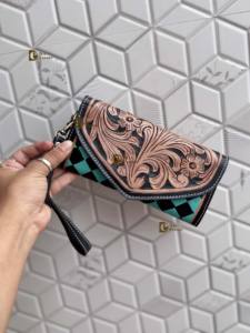 Cartera de Cuero Genuino Hecha a Mano de Lujo con Diseño de Cuadros Elegantes, Estuche para Teléfono Tipo Clutch, Multiusos para Mujer - Product Image 4
