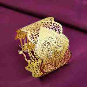 Bracelets manchette en filigrane plaqué or 14K, 18K, 24K, larges, en laiton, style Kada, design traditionnel, bracelets manchette tendance, vente en gros - Product Image 1