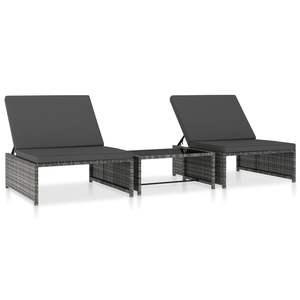 Juego de 2 Sillas Reclinables de Ratán Sintético Gris con Mesa, Muebles de Jardín para Exteriores - Product Image 1