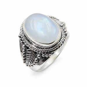 Natural Rainbow Moonstone <b>Statement</b> <b>Ring</b> 925 Sterling Silver Gold Handmade Vintage Boho Gemstone Cocktail Women Gift Sister 18k - Product Image 3