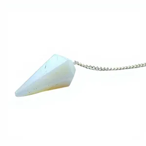 Pendentif en Opalite Facettée pour l'Équilibrage des Chakras, Chaîne en Argent, Forme Pointue Sculptée, Méditation, Radiesthésie, Amour, Fée, Mascotte, Nouvel An - Product Image 2