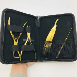 Kit de pinces à extensions de cheveux en acier inoxydable plaqué or de qualité chirurgicale, professionnel, best-seller, écologique - Product Image 2