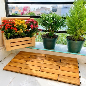Dalles de terrasse en composite bois-plastique emboîtables Acacia, imperméables, ignifuges, surface lisse, antidérapantes, double verrouillage - Product Image 5