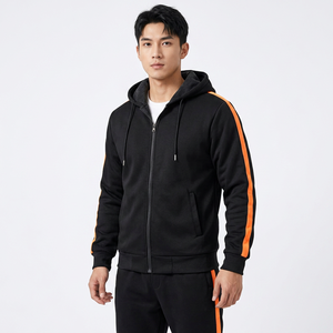 Survêtement à capuche noir pour homme avec bandes latérales orange, fermeture éclair intégrale, décontracté, pour l'automne, coupe classique, en polyester et coton - Product Image 6