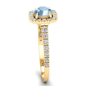 Bague de fiançailles REYES en or massif 14 carats avec halo de diamants, pierre précieuse aigue-marine taille brillant rond de 0,84 carat – Prix de gros - Product Image 3