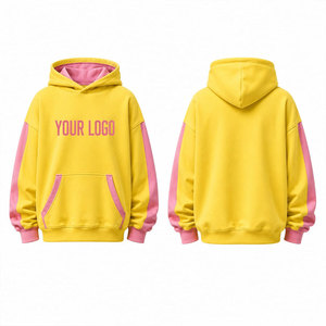 Sweat-shirt à capuche unisexe surdimensionné jaune et rose avec poche et impression par transfert thermique - Product Image 1