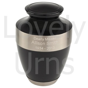 Urna Funeraria Negra Adria con Banda Plateada, Urna para Cenizas de Adultos, Recuerdo Conmemorativo Moderno y Elegante, Accesorios para Entierro - Product Image 2