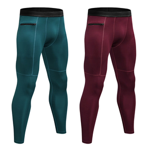 Pantalones de compresión para hombre al por mayor con bolsillo con cremallera, de secado rápido, para deportes atléticos y running - Product Image 1