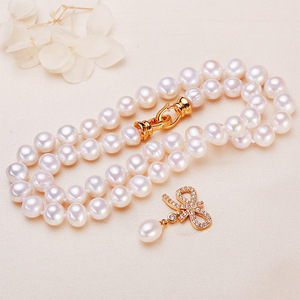 Collar de Perlas de Agua Dulce Casi Redondas de 8 mm de Zhuji Jewelry, Estilo Mariposa, Cadena para Clavícula, el Mejor Regalo - Product Image 2