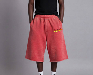 New Arrival DTF Printed Logo Plus Size 2 Tone High Street Eco-Friendly Breathable Elastic <b>Mid</b> 100% Cotton Men's Oversized Shorts - Product Image 1