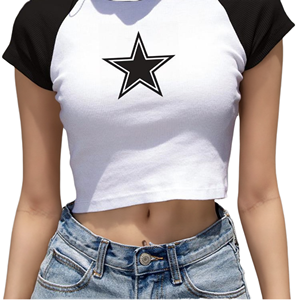 Top de Punto de Algodón/Spandex para Mujer, Estilo Casual Europeo Americano, Sexy, con Estampado de Pentagrama, Cuello Redondo, Manga Corta, Ropa de Calle de Verano - Product Image 4
