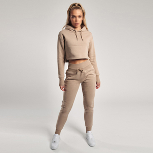 Women Hooded <b>Tracksuit</b> Set Solid Color Full Length Sweatpants With Side Pockets Casual Autumn Wear Spandex Cotton Blend - Product Image 2