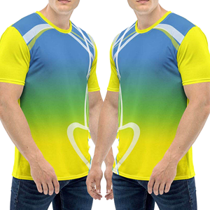 เสื้อยืดแขนสั้นผู้ชายสีไล่ระดับสีสไตล์สปอร์ตพร้อมลวดลายเรขาคณิตแห้งเร็วคอกลมทรงปกติ - Product Image 6
