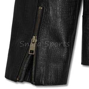 เสื้อแจ็คเก็ตหนังแท้สำหรับผู้หญิง ดีไซน์ซิป แบบขายส่ง สีดำ สไตล์ไบค์เกอร์ สำหรับขี่มอเตอร์ไซค์ พร้อมโลโก้แบบกำหนดเองได้ - Product Image 5