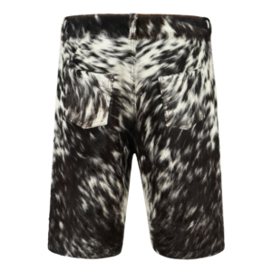 Shorts de motard personnalisés pour hommes en cuir de vachette à poils marron et blanc moucheté, multi-poches, marque privée, fabricant OEM en gros - Product Image 3
