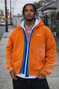 Sweat à capuche zippé triple couche vintage bleu tendance personnalisé OEM pour homme - Product Image 2