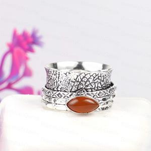 Top Quality Vintage Sterling Silver Spinner <b>Ring</b> with Orange Carnelian Stone Handmade Boho Wide Band <b>Statement</b> Jewelry For Women - Product Image 5