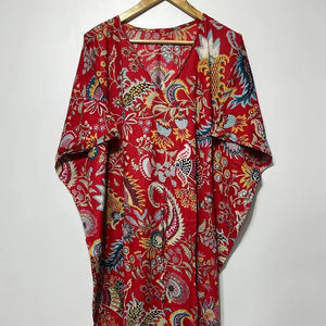 Nouveau Kaftan Indien Évasé à Col en V et Cordon de Serrage, Imprimé Animal, en Coton Doux, Longueur Intégrale, avec Dentelle, pour Plage et Demoiselle d'honneur, pour Femme - Product Image 1