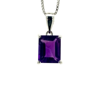 Collier plaqué argent 925 de luxe de haute qualité pour dames exquis Rectangle en forme de pierre bleue Zircon pendentif améthyste breloque - Product Image 1