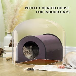 Casa de gato con calefacción portátil para exteriores, refugio para mascotas elevado aislado impermeable, diseño marrón seguro para animales pequeños - Product Image 6