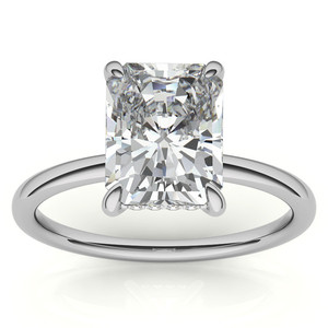 Bague solitaire en émeraude naturelle/diamant de laboratoire radiant avec halo caché et bande unie, bijoux pour femmes - Product Image 1