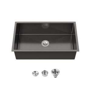 Fregadero de cocina negro hecho a mano de 33x19 pulgadas, de un solo tazón, para instalar bajo encimera, con gancho de drenaje estándar de EE. UU. (No se envía los fines de semana) - Product Image 1