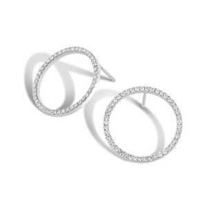 Pendientes de Aro Abierto con Diamantes Circulares Engastados en Pavé, Geométricos, Venta al por Mayor, 18mm, Oro Sólido 14K 18K, Plata 925, Corte Redondo - Product Image 3