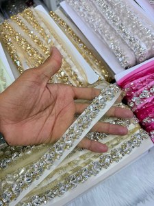 Ribete de encaje de malla con pedrería de cristal brillante de primera calidad para vestidos de novia de alta costura, ropa étnica de lujo, hecho a mano con PU - Product Image 2
